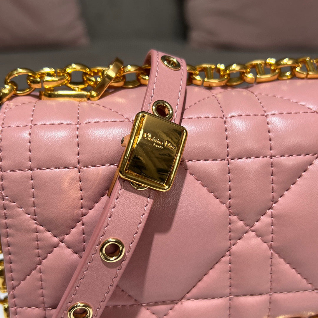 Dior Caro Bag Quilted Macrocannage Pink High Grade