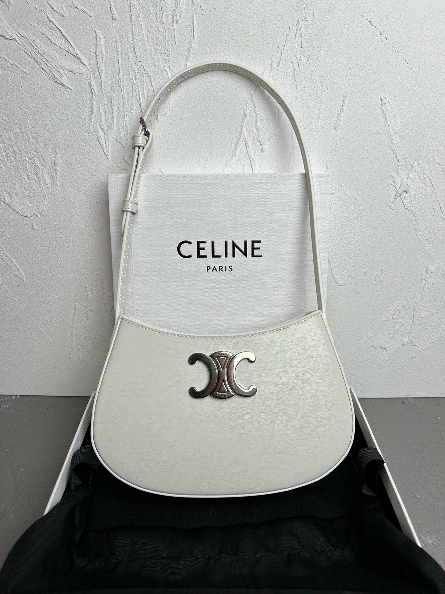 Celine Medium Tilly Bag In Shiny Calfskin White High Grade