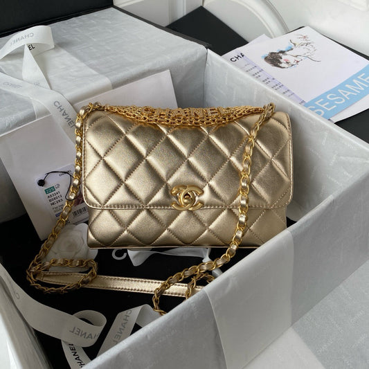 Gold Chanel Crystal Messenger bag