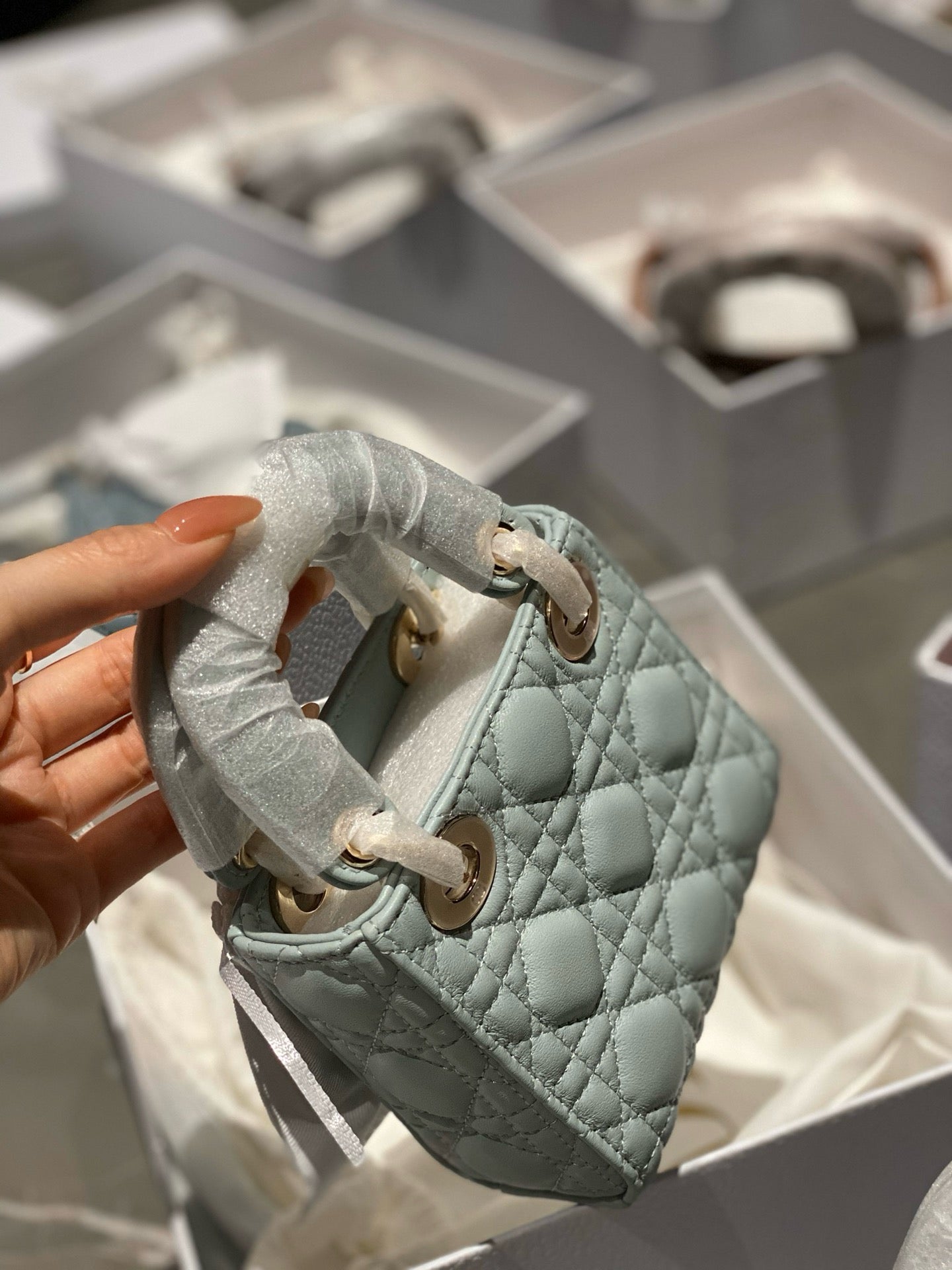 Micro Lady Dior Sky Blue Lamb Skin - Mid Grade