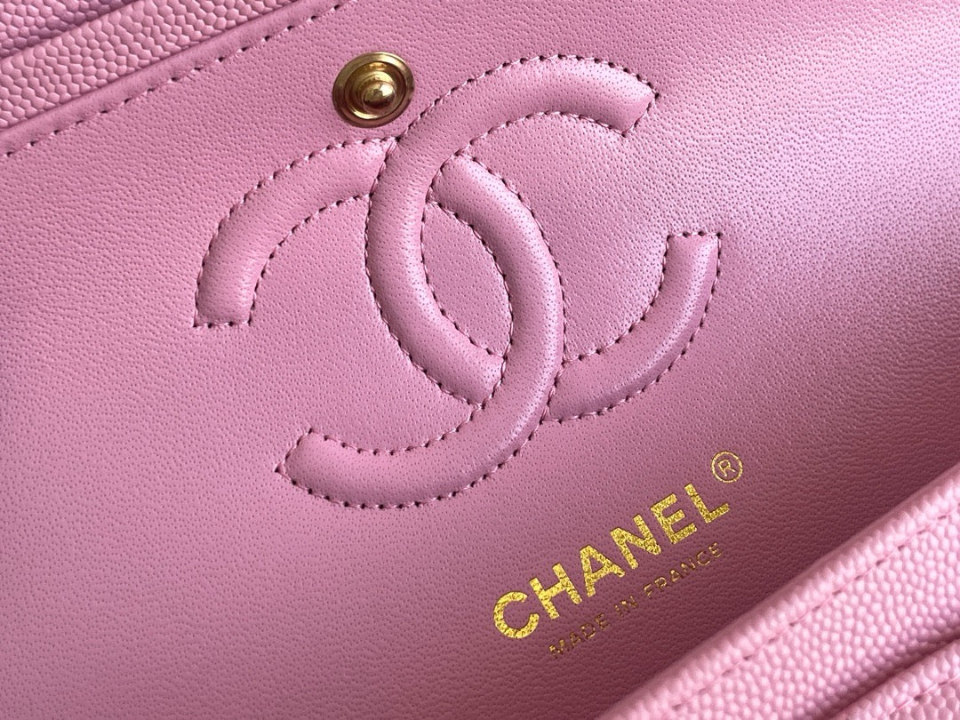 Chanel Classic Flap Bag Grained Calf Skin Pink Upper Grade