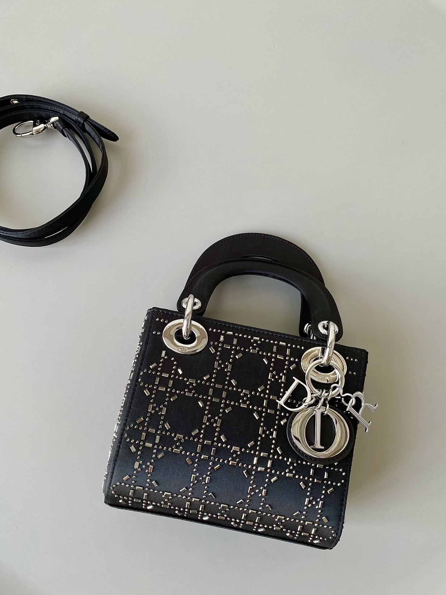 Black Rhinestone Cannage Satin lady dior