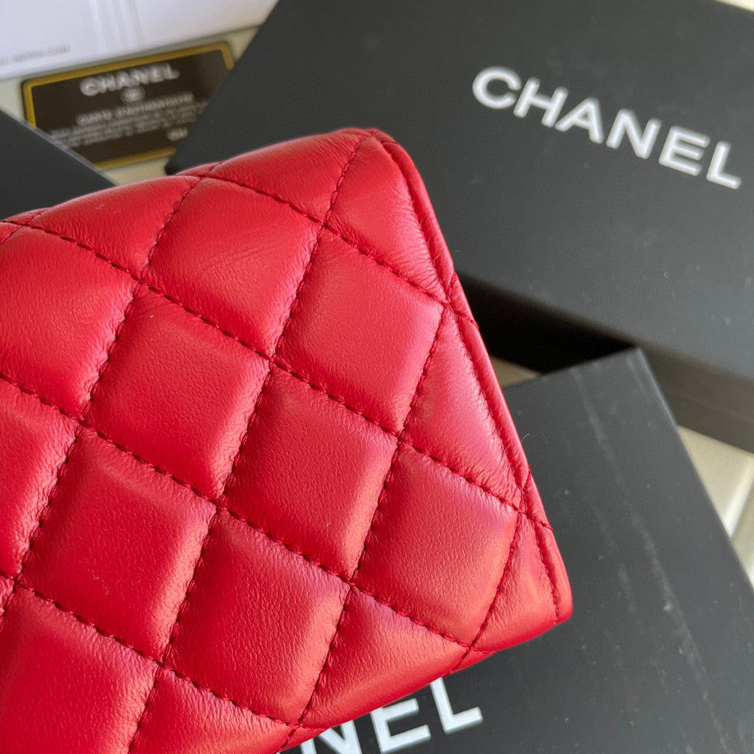 Chanel Long Red Wallet Lamb Skin