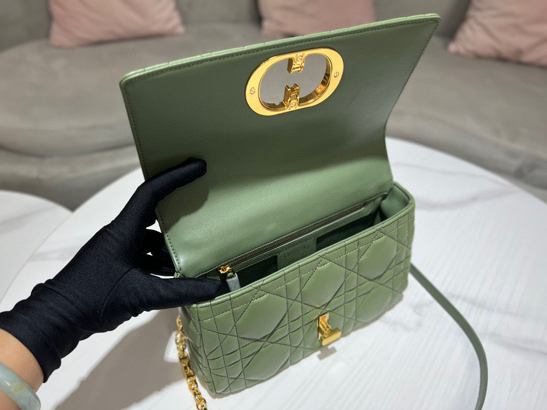 Dior Caro Bag Quilted Macrocannage Green High Grade