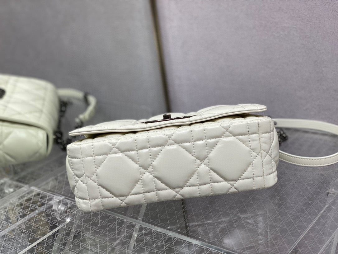 Dior Caro Bag Quilted Macrocannage White High Grade