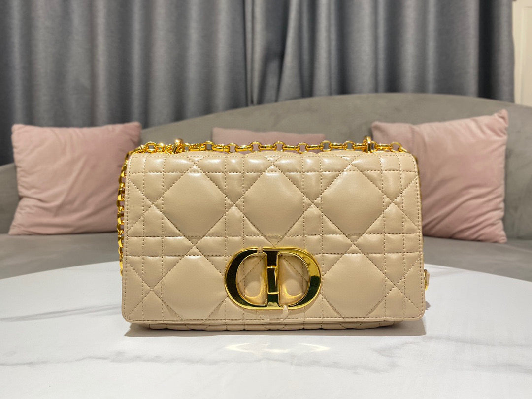 Dior Caro Bag Quilted Macrocannage Beige Platinum Grade