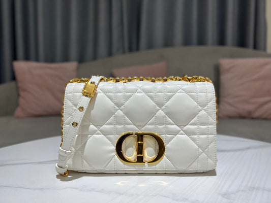 Dior Caro Bag Quilted Macrocannage White High Grade