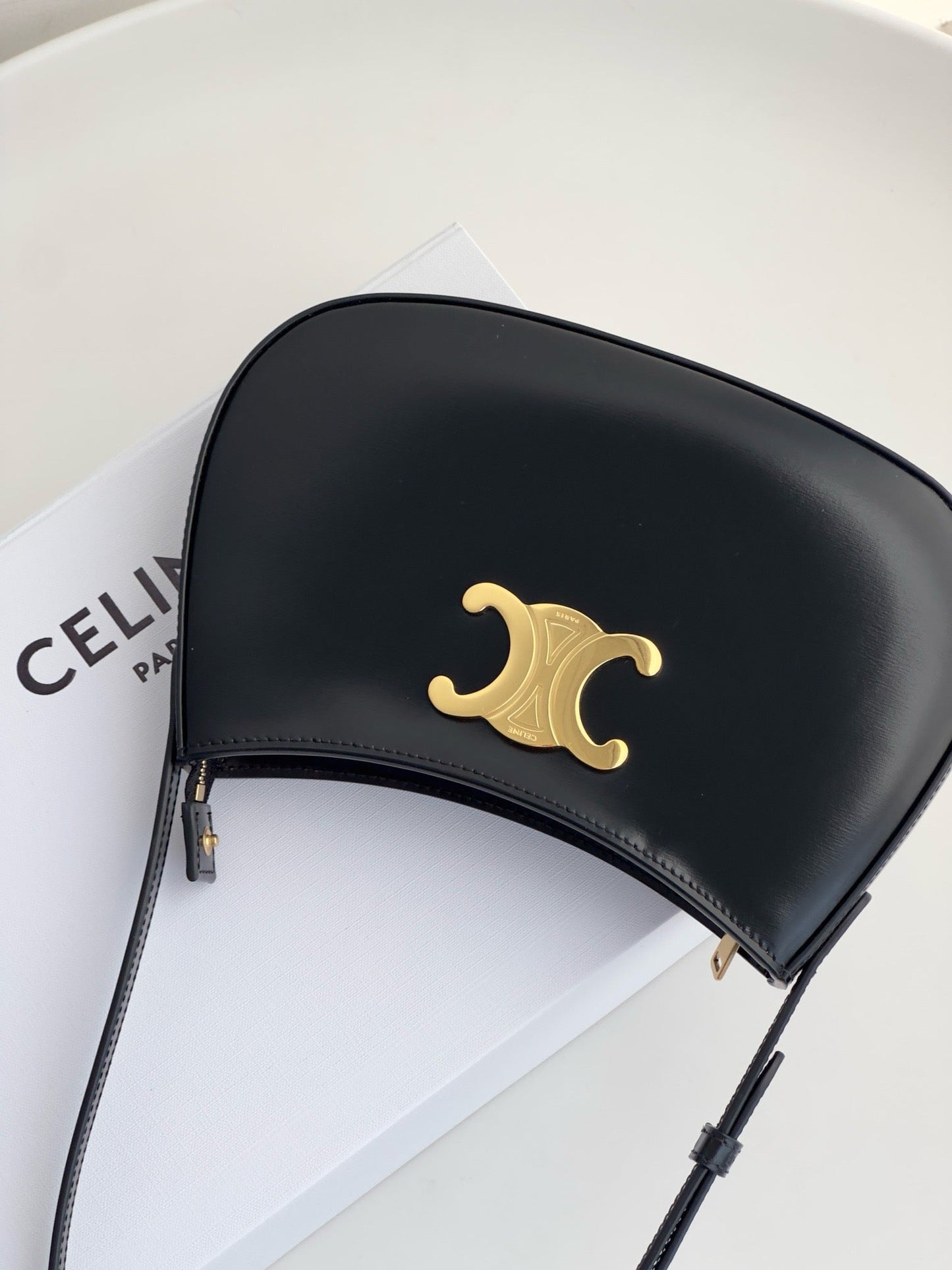 Celine Medium Tilly Bag In Shiny Calfskin Black Platinum Grade