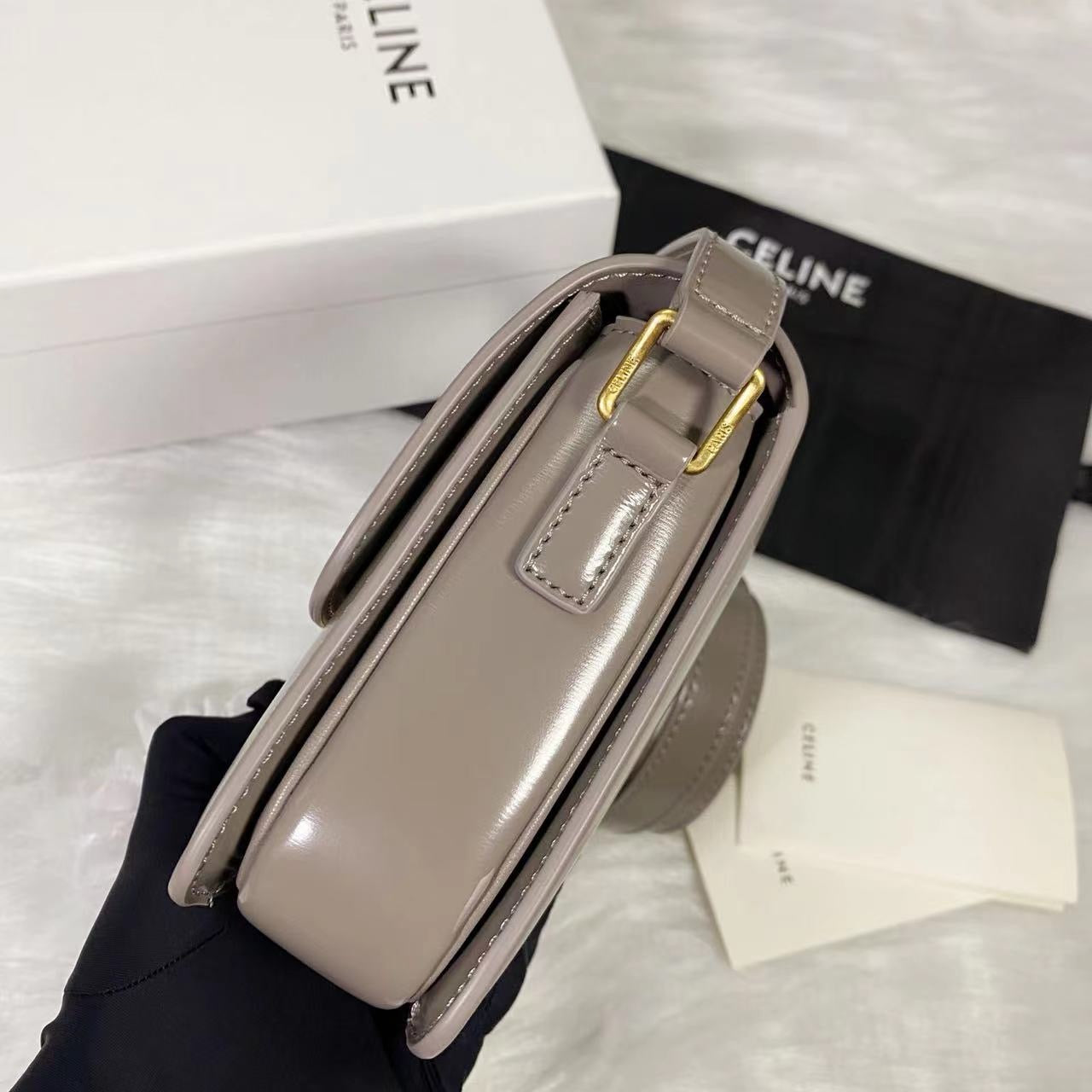 Celine Teen Triomphe Bag Shiny Calf Skin Grey Mid-High Grade