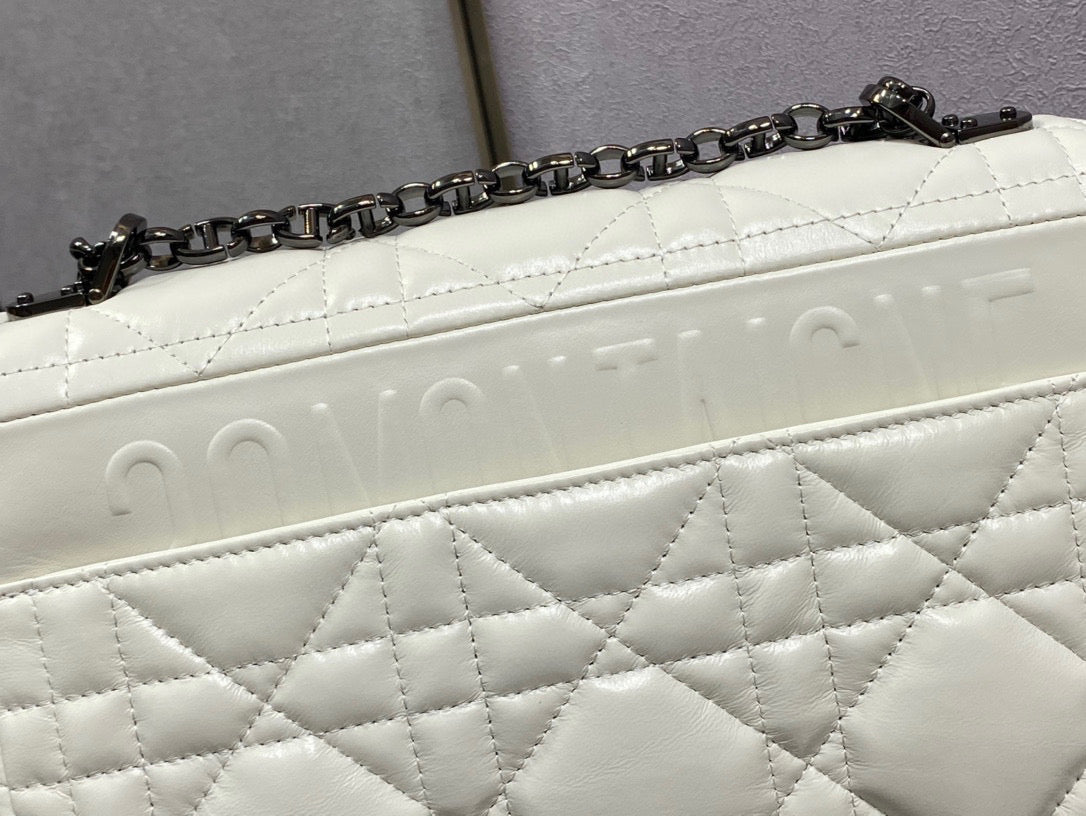 Dior Caro Bag Quilted Macrocannage White High Grade