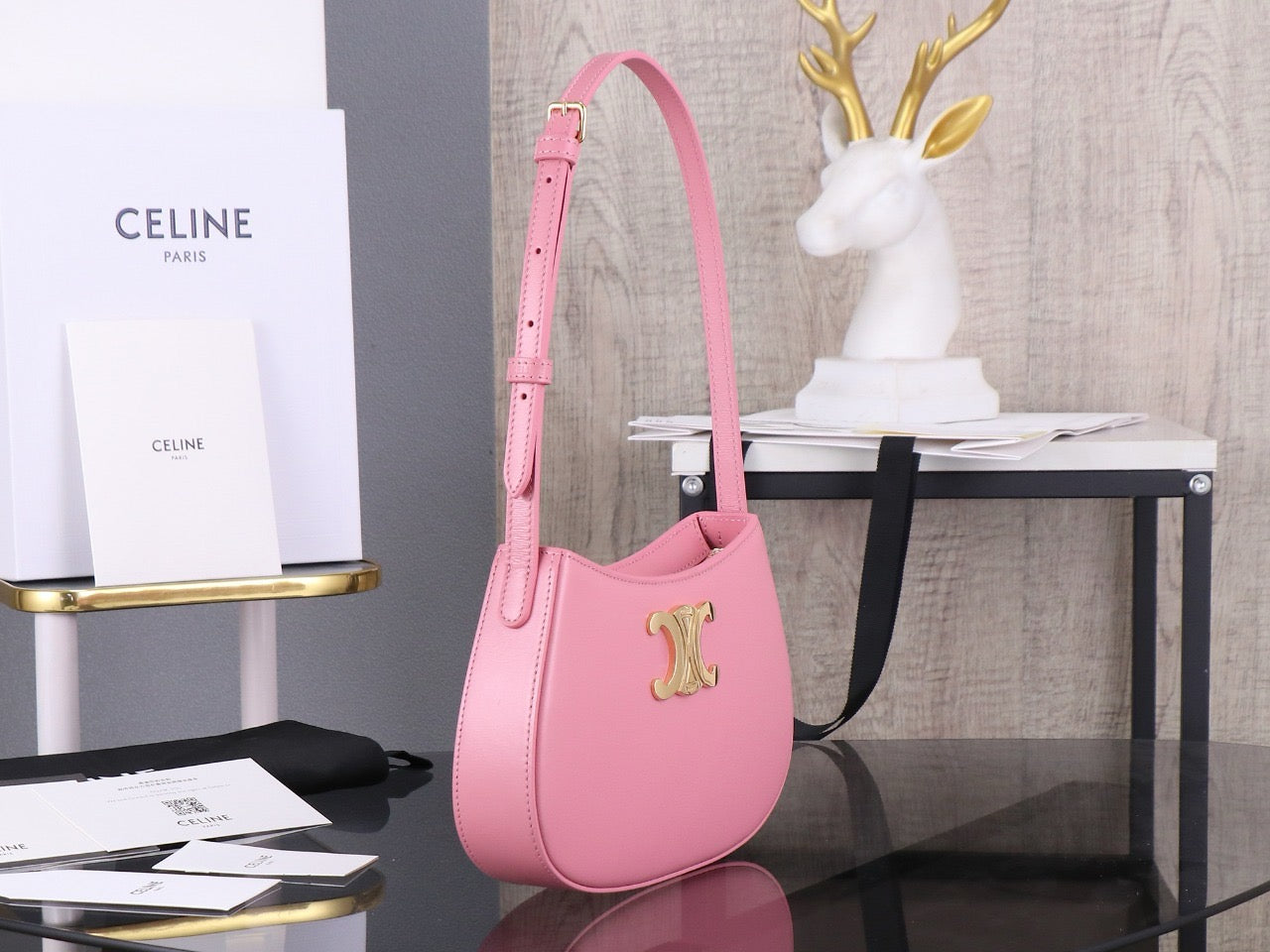 Celine Medium Tilly Bag In Shiny Calfskin Pink Platinum Grade