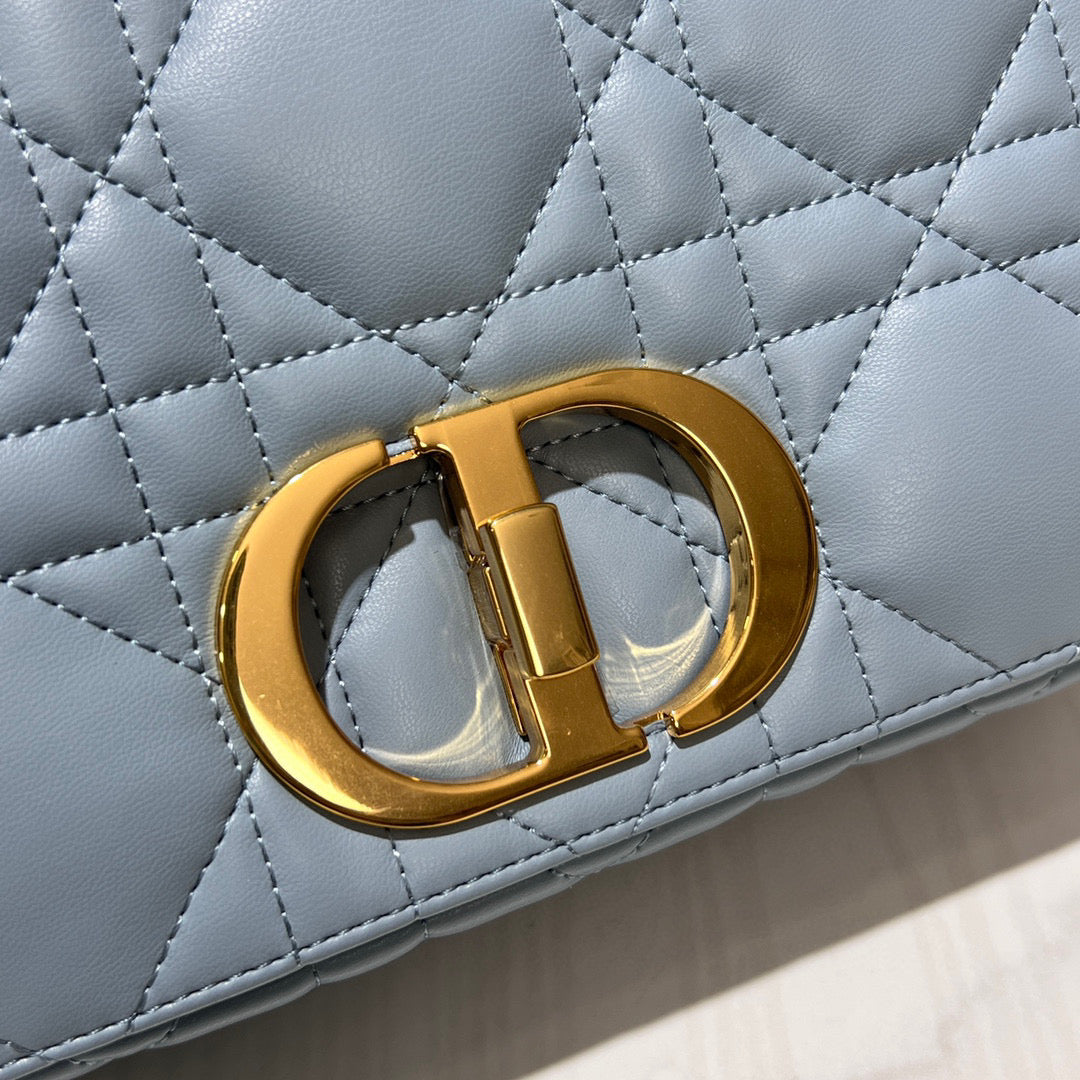 Dior Caro Bag Quilted Macrocannage Sky Blue High Grade