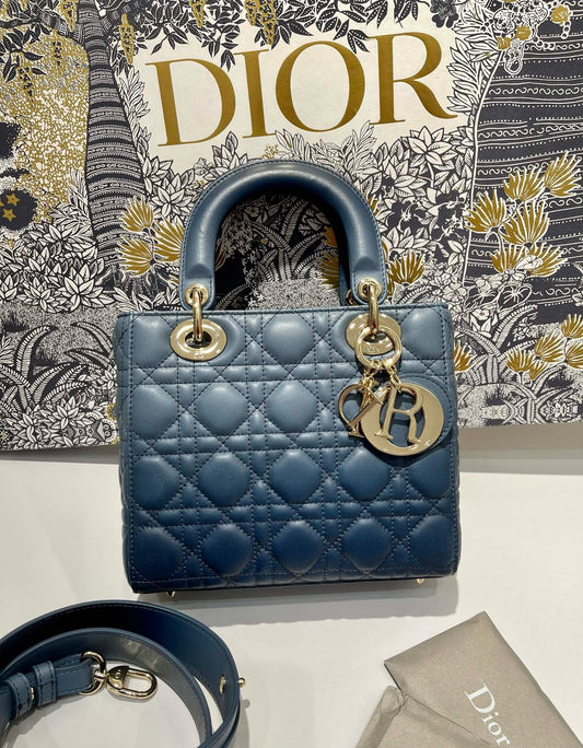 Lady Dior Blue Gradient Small Lamb Skin Platinum