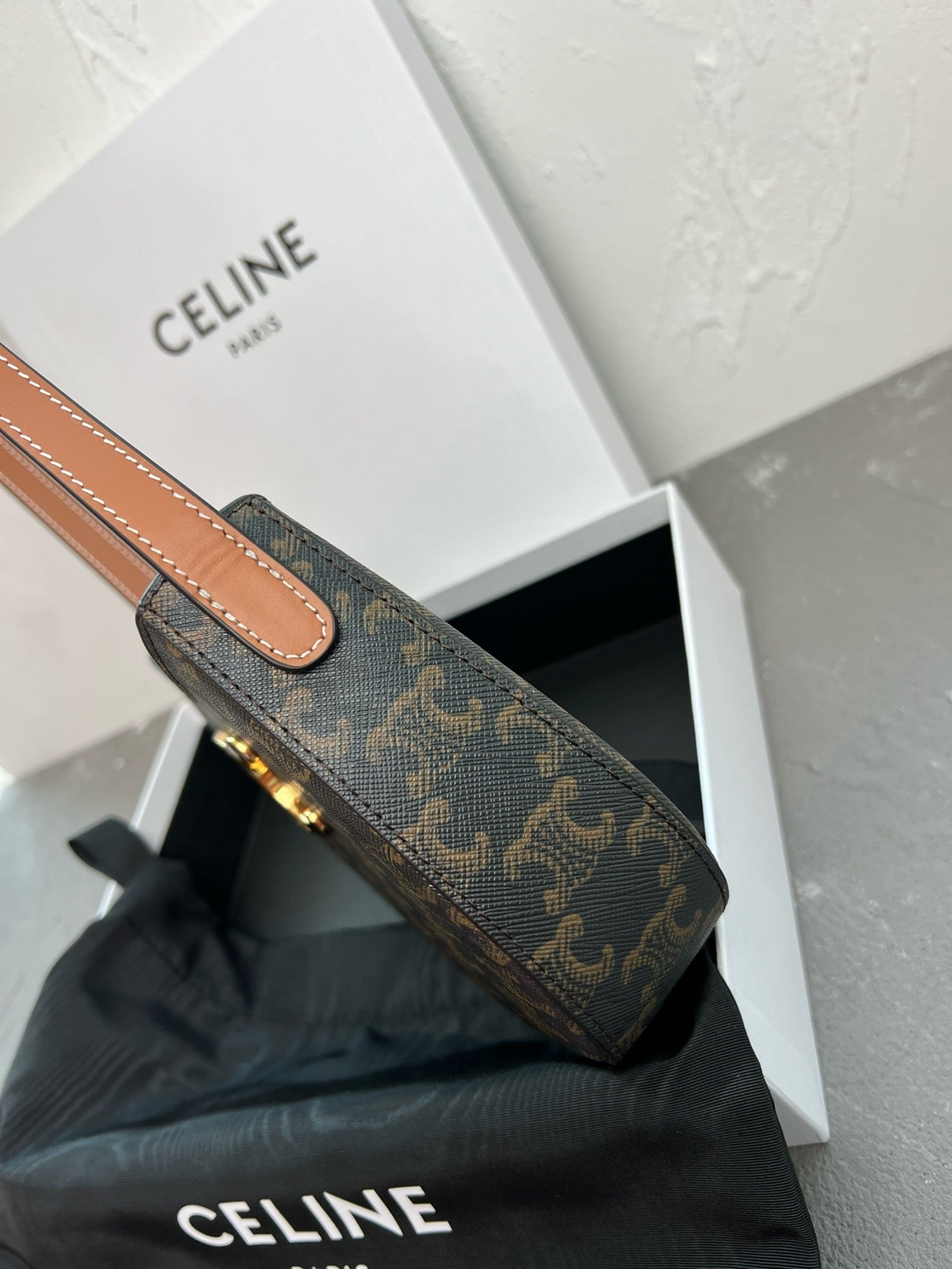 Celine Medium Tilly Bag In Shiny Calfskin Canvas High Grade