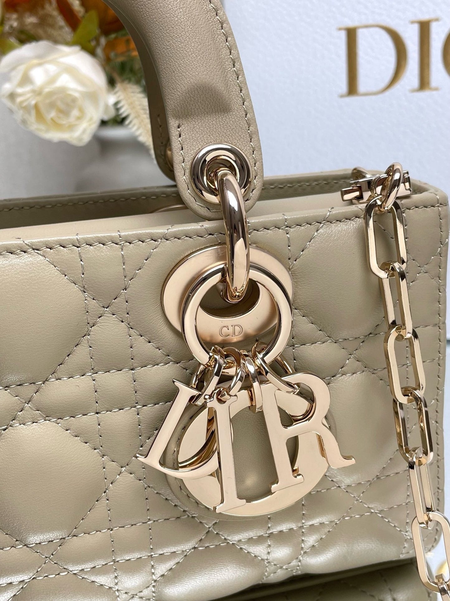 Small Dior Lady D-Joy Lamb Skin Nude High Grade