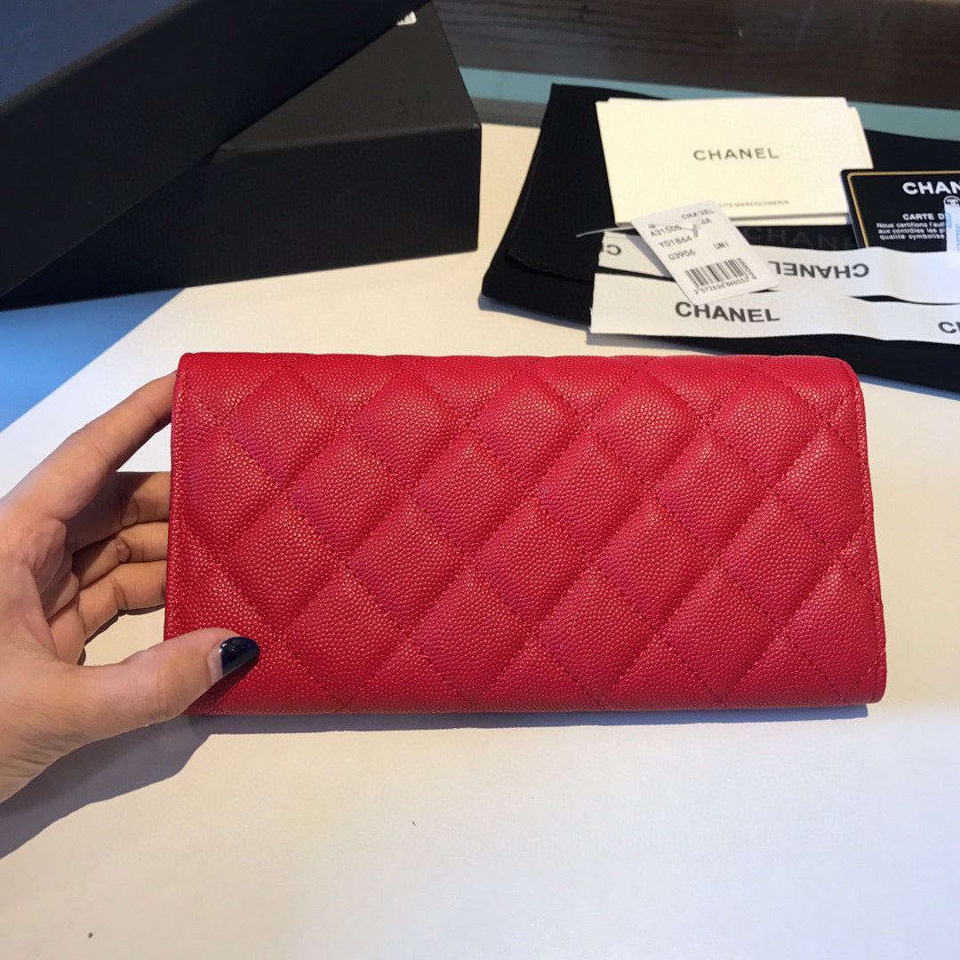 Chanel Bi-Fold Red Wallet Calf Skin High Grade