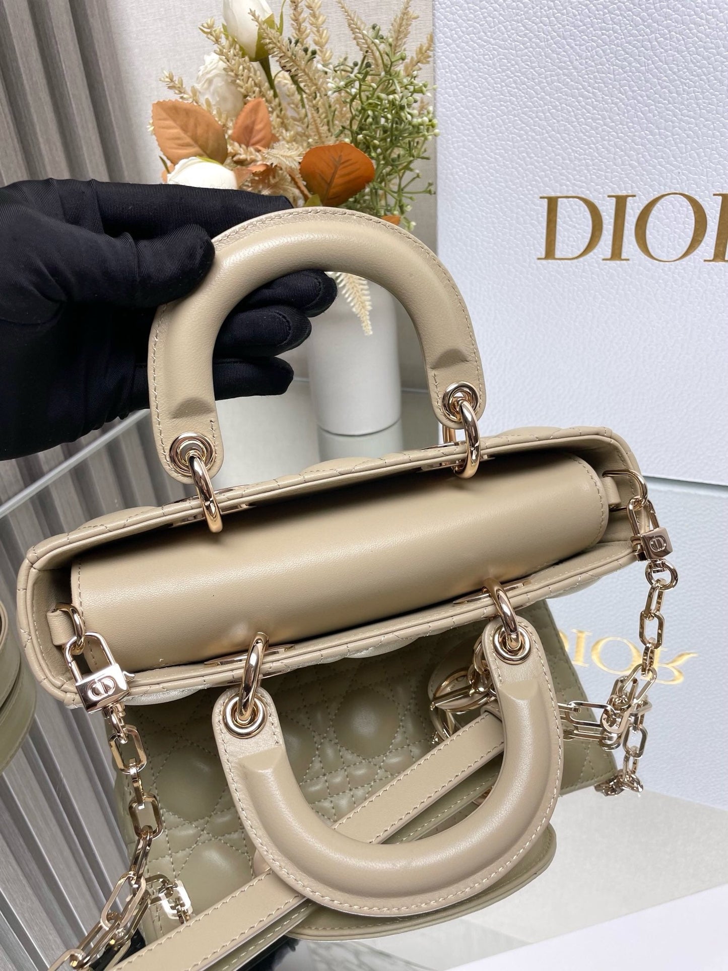 Small Dior Lady D-Joy Lamb Skin Nude High Grade