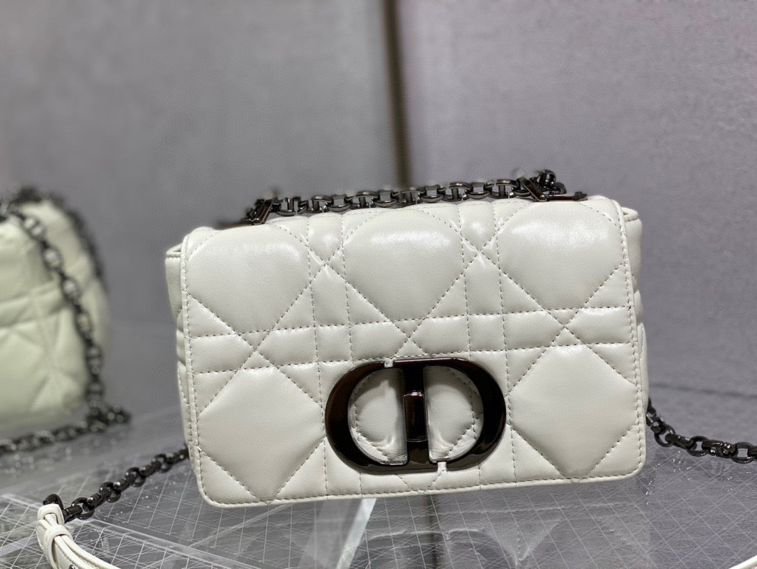 Dior Caro Bag Quilted Macrocannage White High Grade