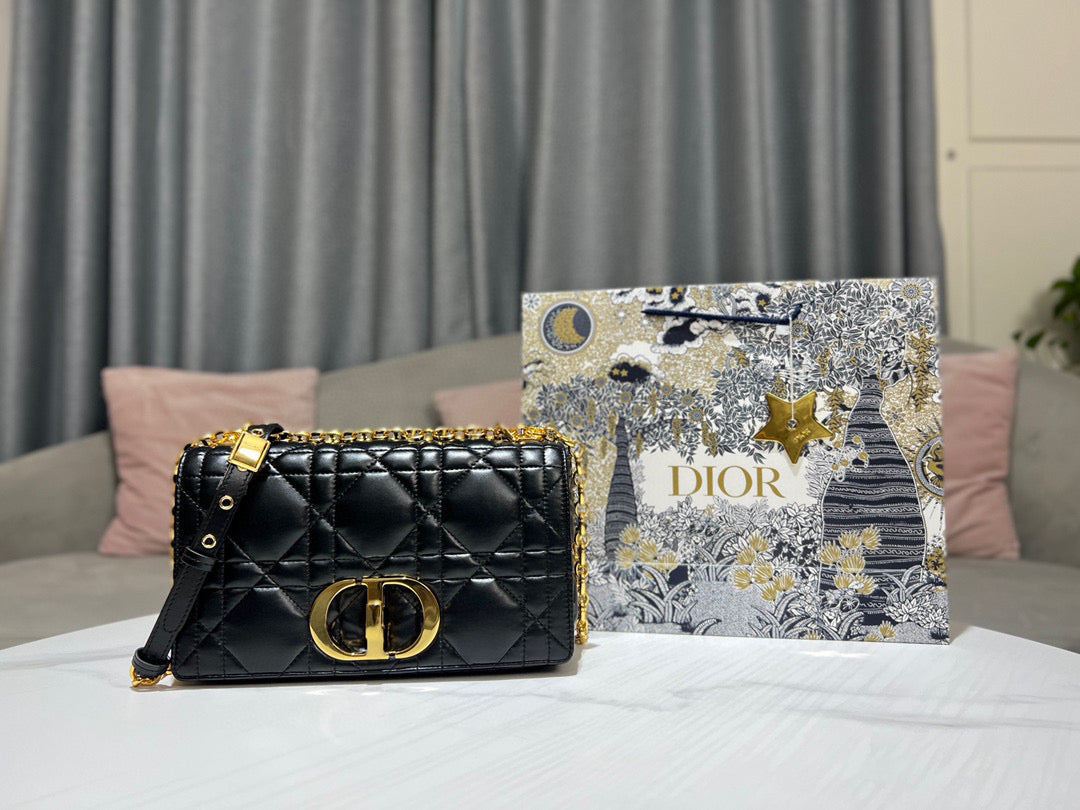 Dior Caro Bag Quilted Macrocannage Black Platinum Grade