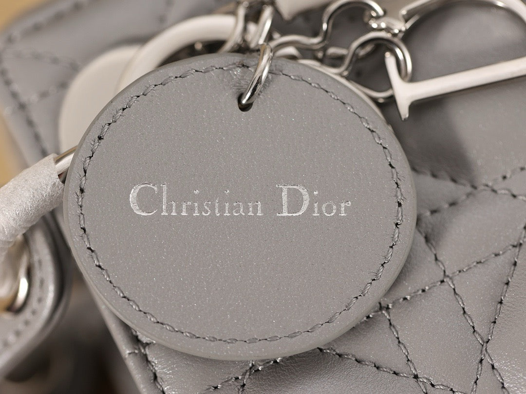 Mini Lady Dior Bag Opaline Gray Pearlescent Lamb Skin Platinum