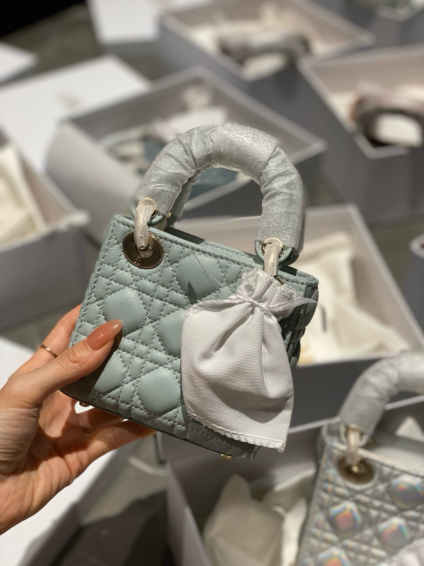 Micro Lady Dior Sky Blue Lamb Skin - Mid Grade