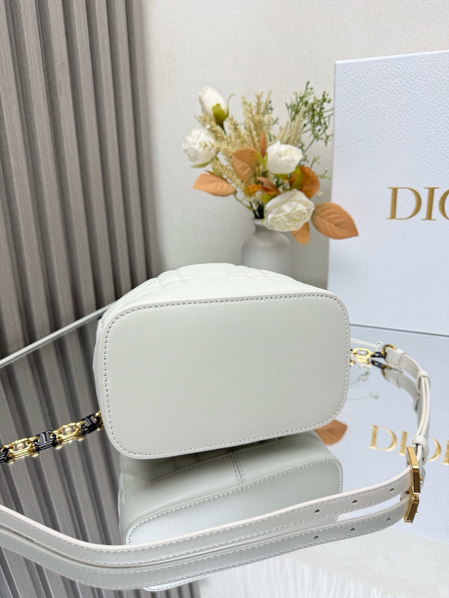 Dior Jolie Small Bucket Bag Lamb Skin Platinum