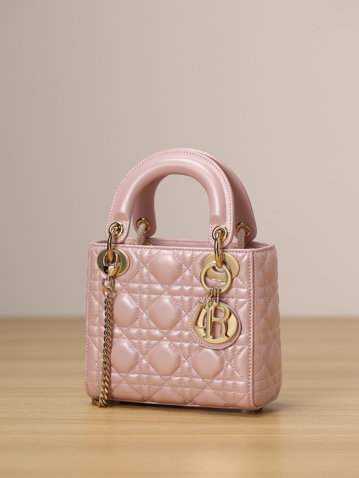 Mini Lady Dior Bag Pink Pearlescent Lamb Skin Platinum