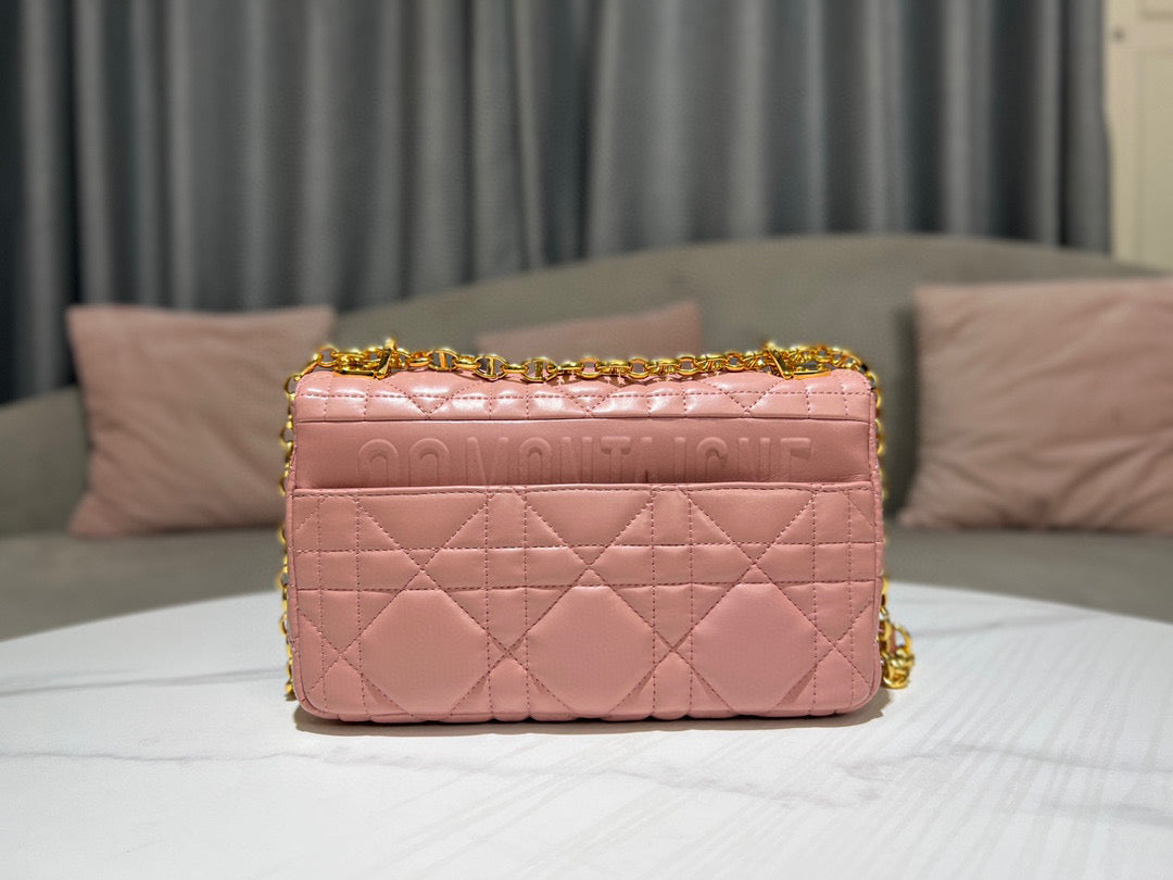 Dior Caro Bag Quilted Macrocannage Pink High Grade