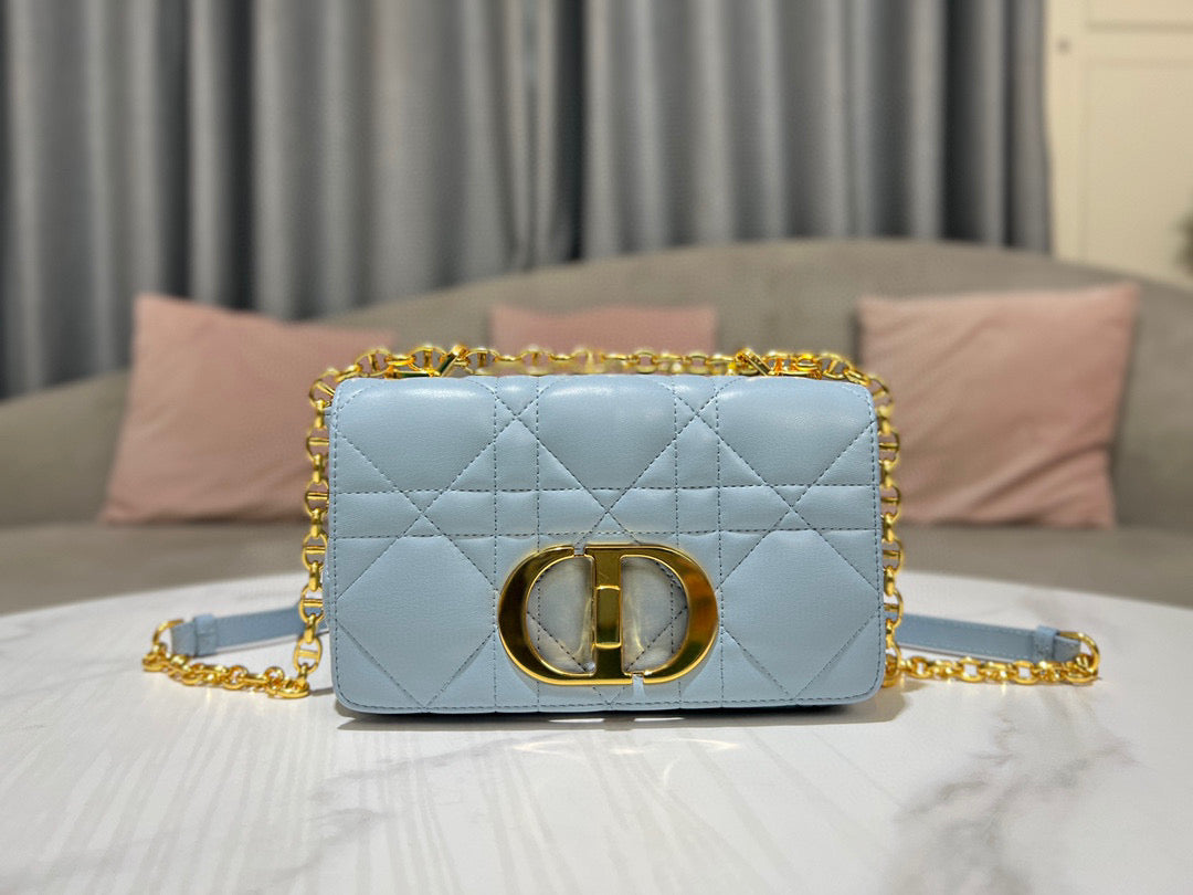 Dior Caro Bag Quilted Macrocannage Sky Blue High Grade