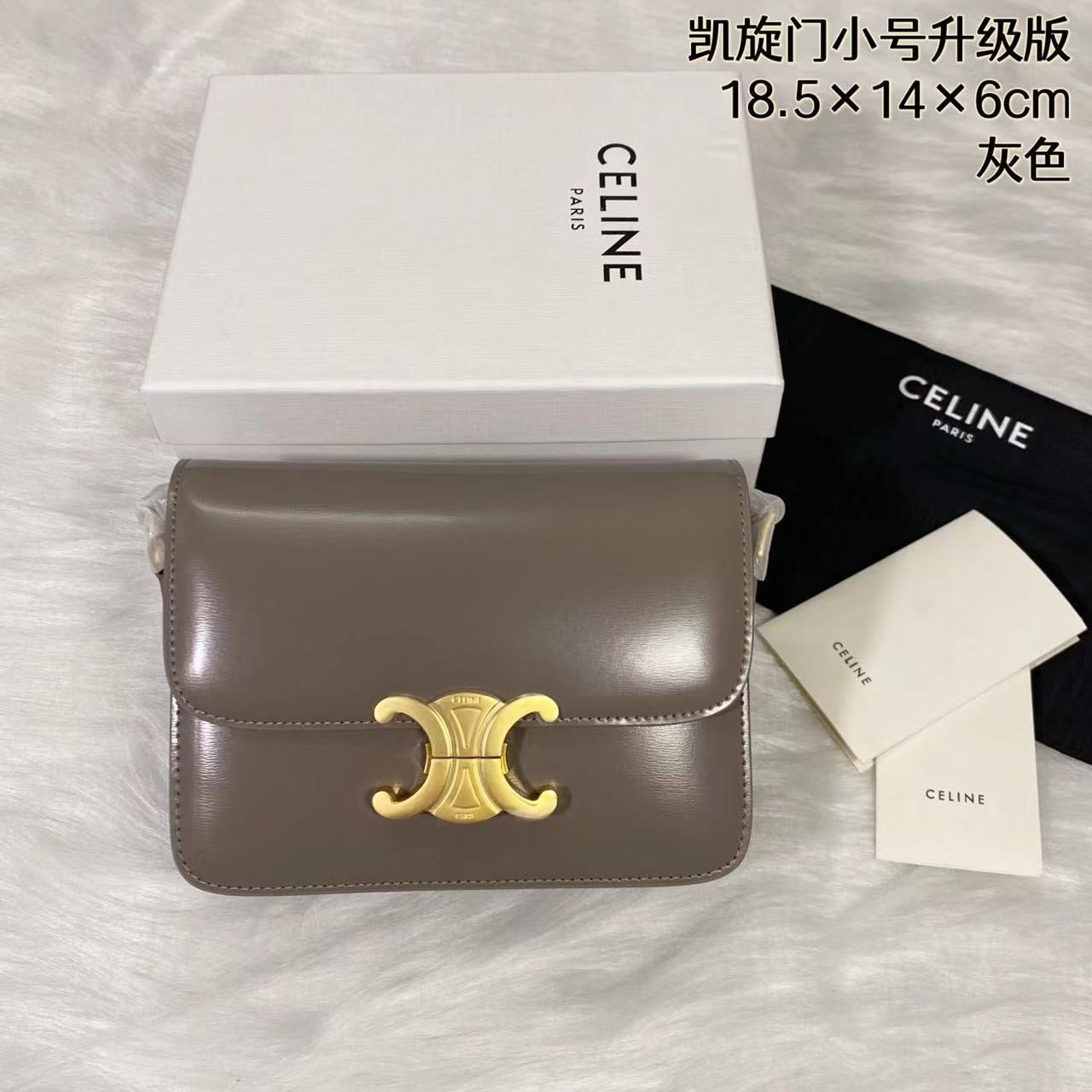 Celine Teen Triomphe Bag Shiny Calf Skin Grey Mid-High Grade