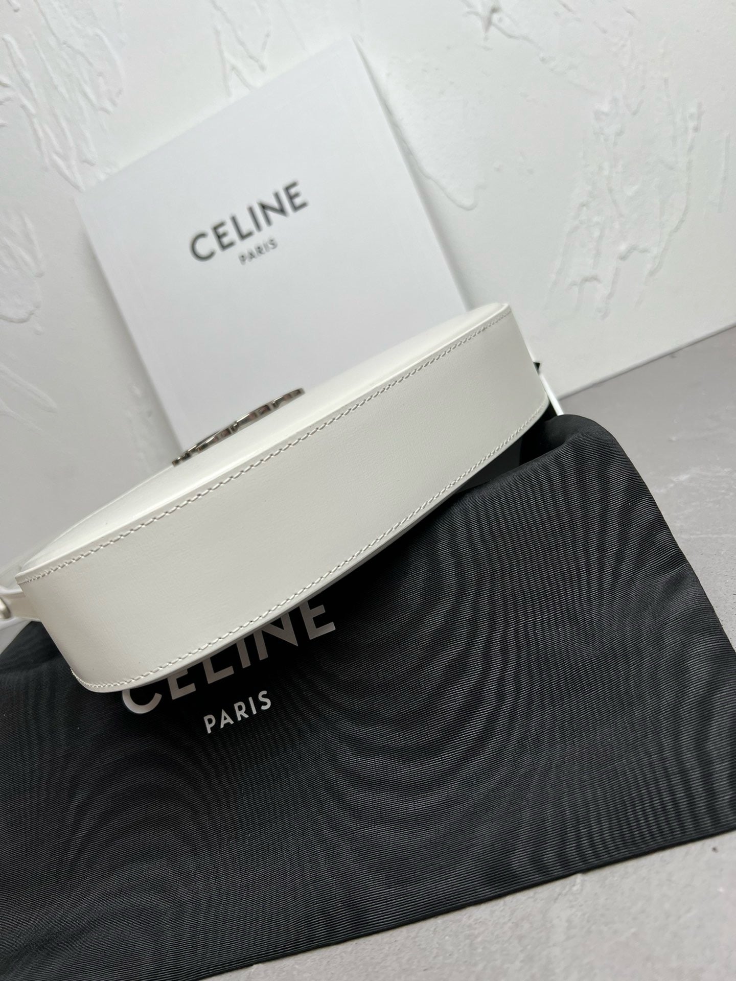 Celine Medium Tilly Bag In Shiny Calfskin White High Grade