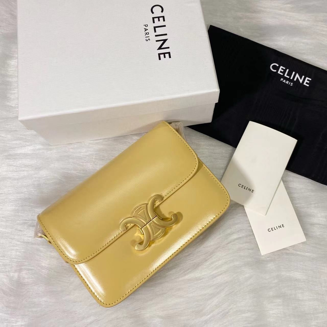 Celine Teen Triomphe Bag Shiny Calf Skin Yellow Mid-High Grade