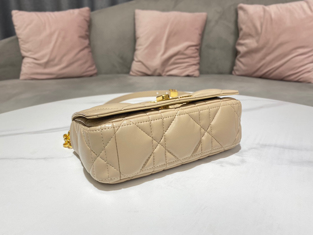 Dior Caro Bag Quilted Macrocannage Beige Platinum Grade