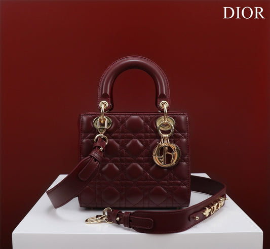 Small Lady Dior My ABCDior Bag Lamb Skin Maroon - High Grade