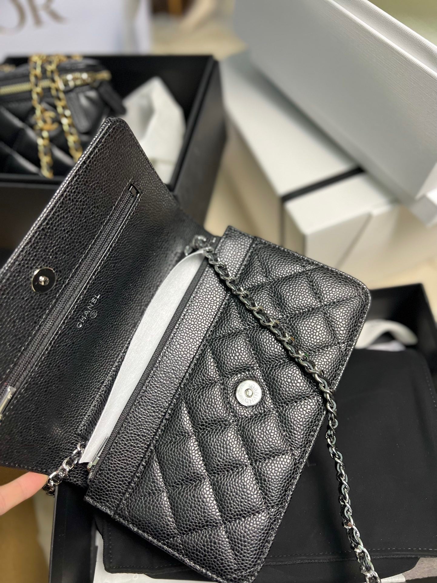 Chanel Wallet On Chain Caviar Calf Skin Mid Grade