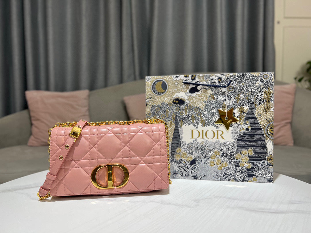 Dior Caro Bag Quilted Macrocannage Pink High Grade