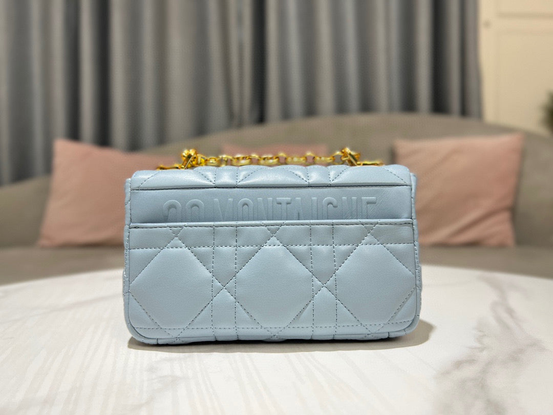 Dior Caro Bag Quilted Macrocannage Sky Blue High Grade