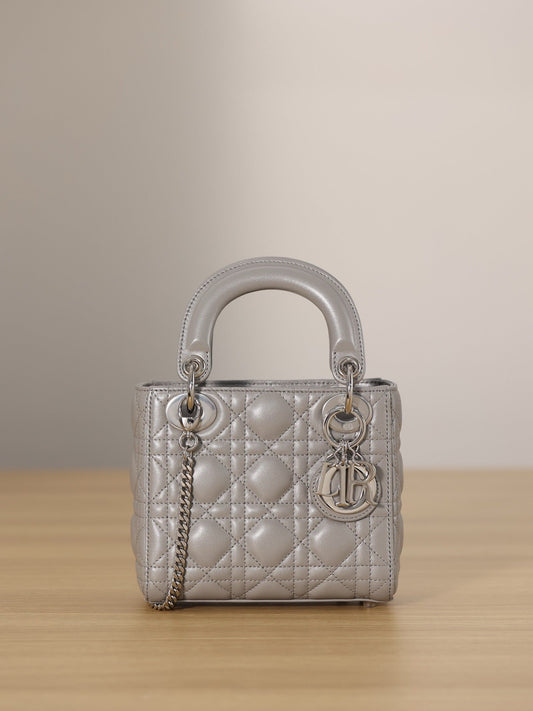 Mini Lady Dior Bag Opaline Gray Pearlescent Lamb Skin Platinum