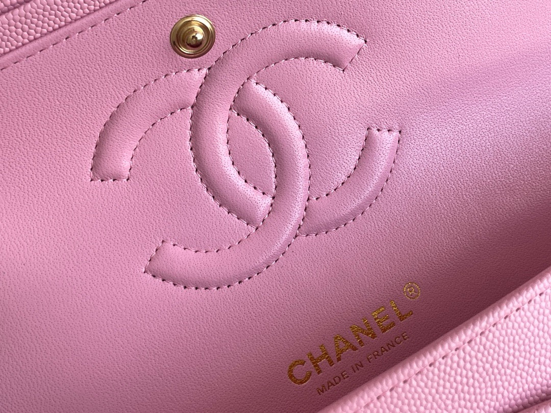 Chanel Classic Flap Bag Grained Calf Skin Pink Upper Grade