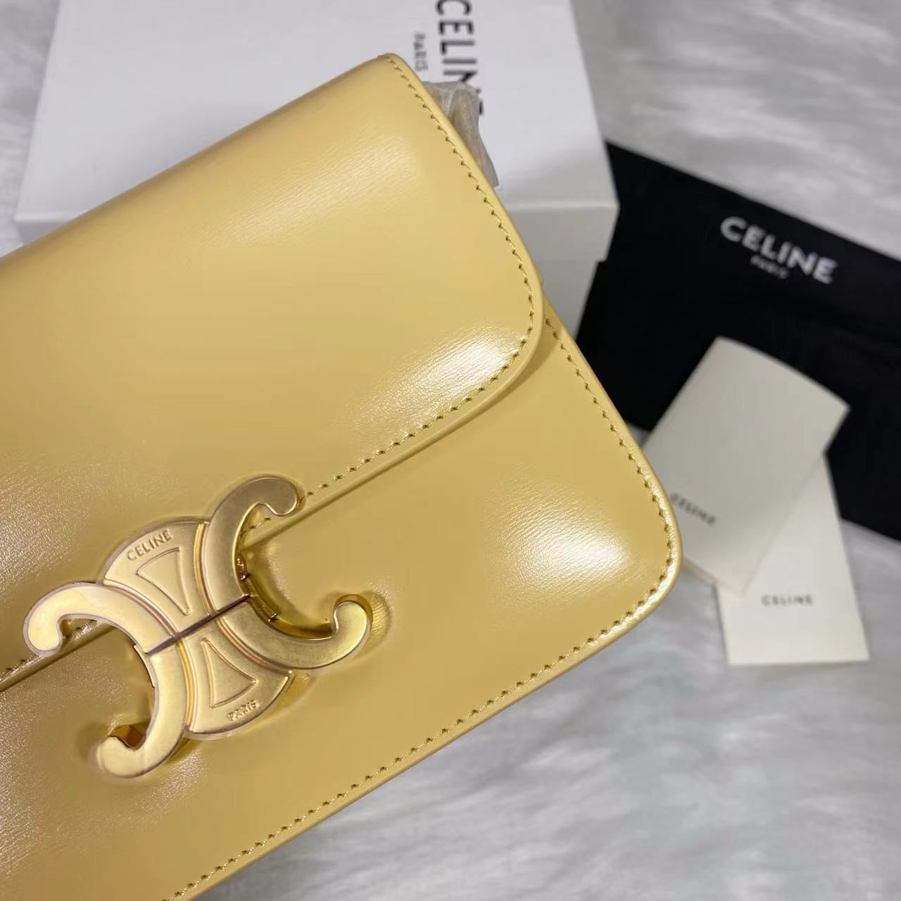 Celine Teen Triomphe Bag Shiny Calf Skin Yellow Mid-High Grade