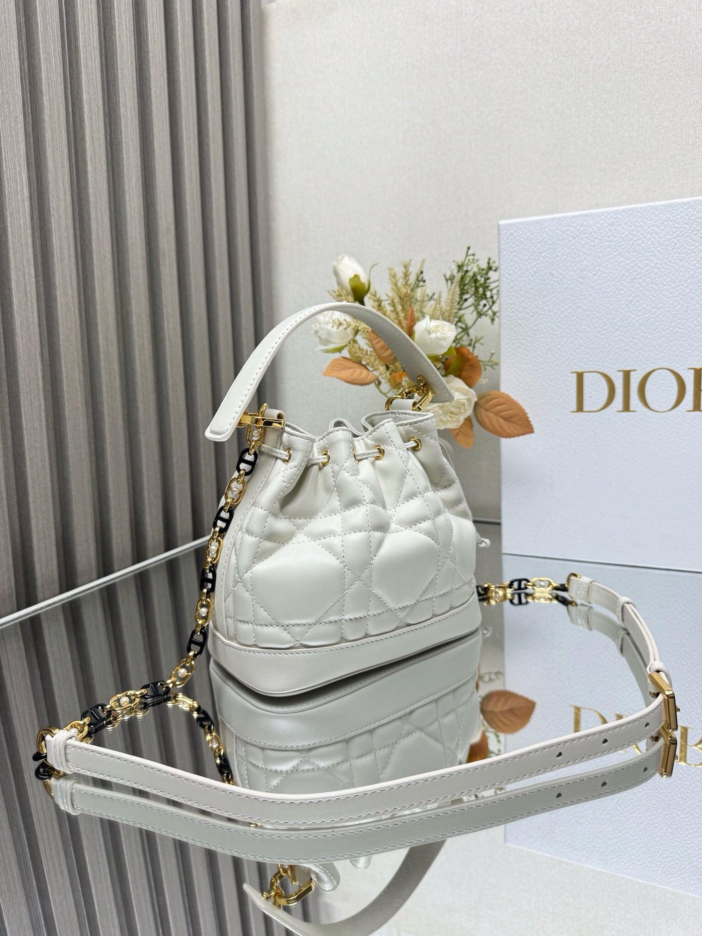 Dior Jolie Small Bucket Bag Lamb Skin Platinum