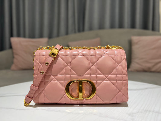 Dior Caro Bag Quilted Macrocannage Pink High Grade