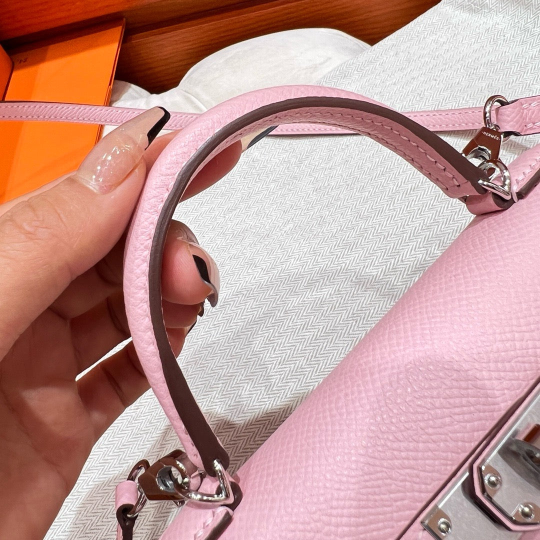 Hermes Mini Pink Kelly Bag Epsom Leather Platinum