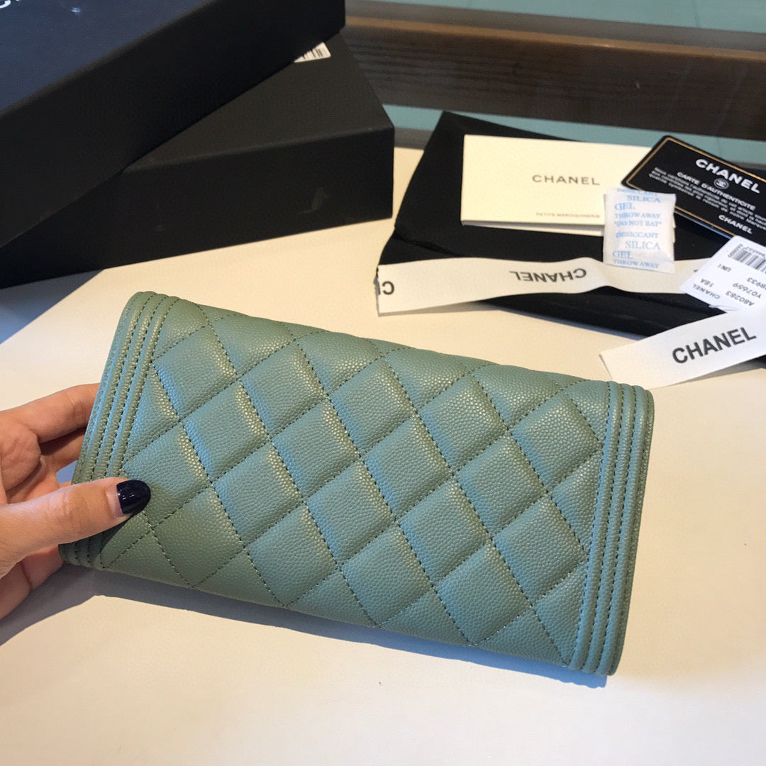 Chanel Bi-Fold Green Boy Wallet High Grade