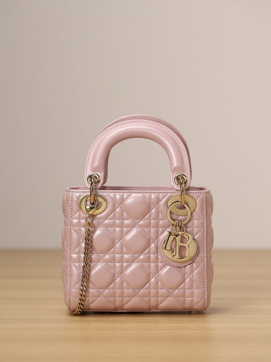 Mini Lady Dior Bag Pink Pearlescent Lamb Skin Platinum