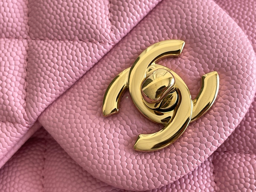 Chanel Classic Flap Bag Grained Calf Skin Pink Upper Grade