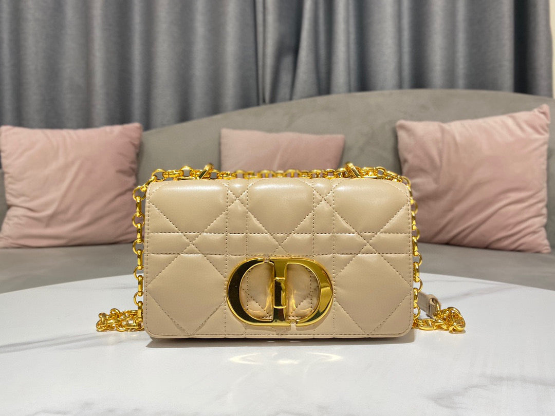 Dior Caro Bag Quilted Macrocannage Beige Platinum Grade