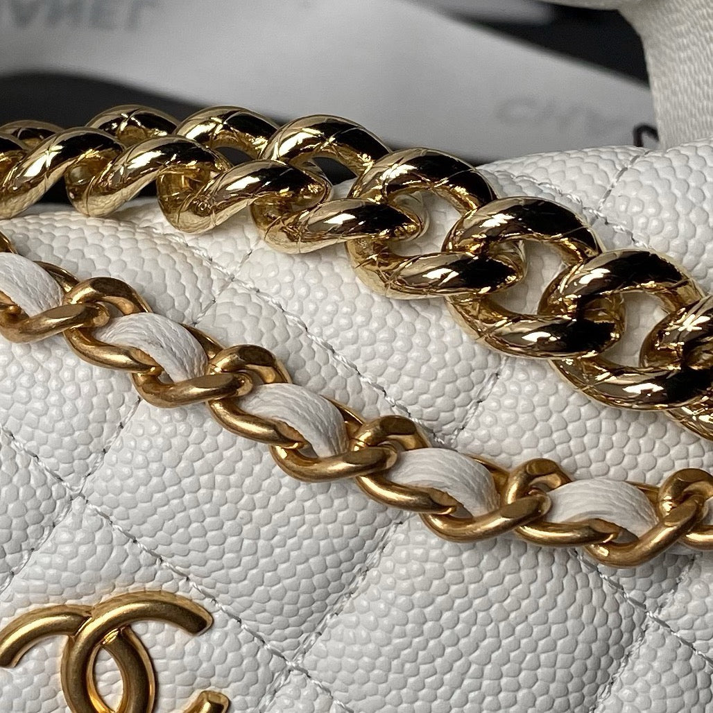 Chanel Mini Loop Change Purse with Chains white Caviar Leather with Gold-Tone