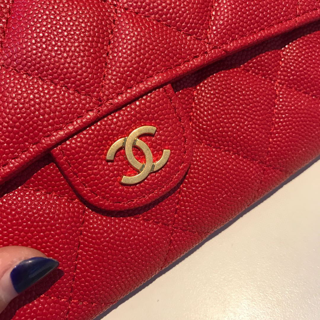 Chanel Bi-Fold Red Wallet Calf Skin High Grade