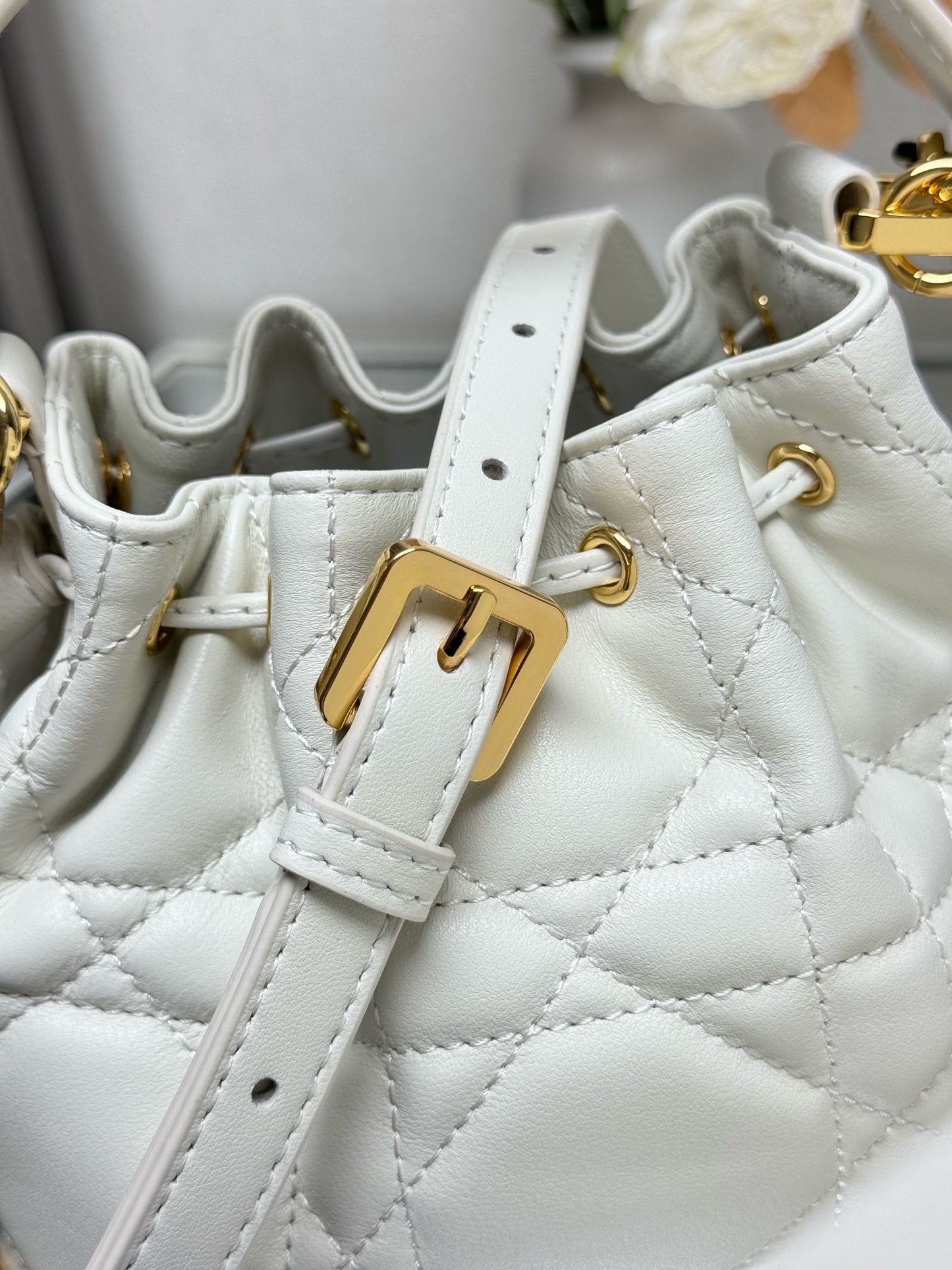 Dior Jolie Small Bucket Bag Lamb Skin Platinum